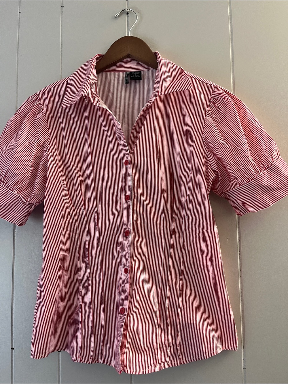 Women's Red Stripe Button-Front Shirt - Classic Collared Top